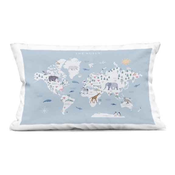 Stupell Industries - Educational Animal Map Throw Pillow 14" x 20" by Leah Straatsma