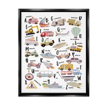 Stupell Industries Educational Automobile Alphabet Transportation Painting Black Floater Framed Canvas Art Print Wall Art, 17 x 21