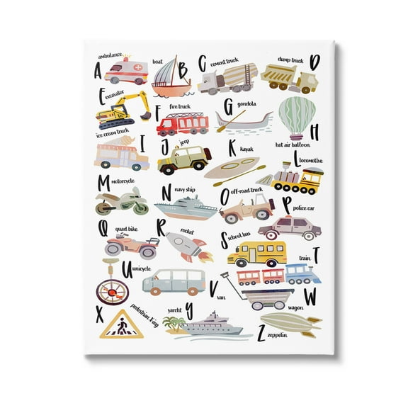 Stupell Industries Educational Automobile Alphabet Transportation Painting Gallery Wrapped Canvas Art Print Wall Art, 16 x 20