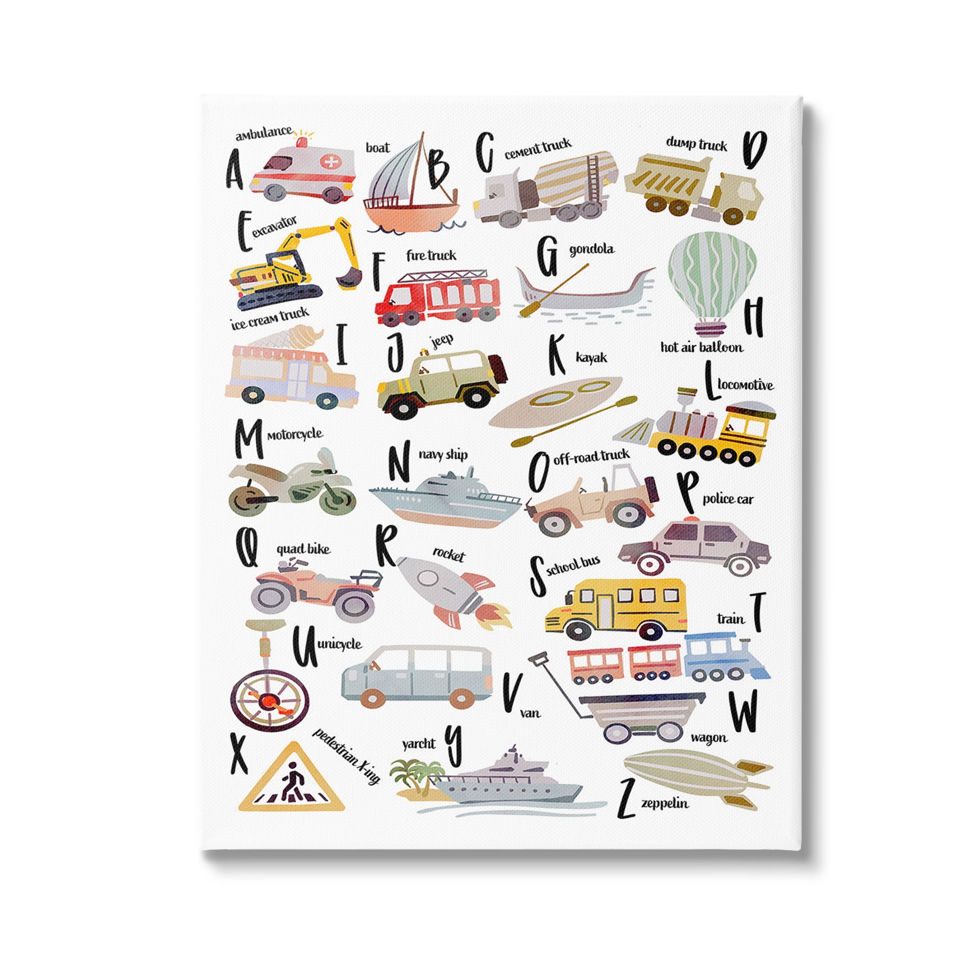Stupell Industries Educational Automobile Alphabet Transportation Painting Gallery Wrapped Canvas Art Print Wall Art, 24 x 30