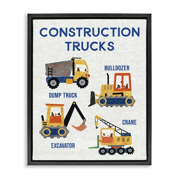 Stupell Industries Educational Construction Trucks Quotes and Sayings Painting Black Floater Framed Canvas Art Print Wall Art, 17 x 21