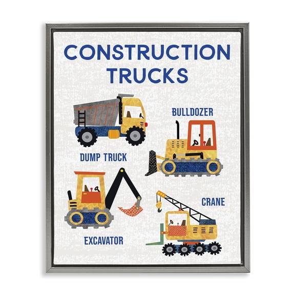 Stupell Industries Educational Construction Trucks Quotes and Sayings Painting Gray Floater Framed Canvas Art Print Wall Art, 17 x 21