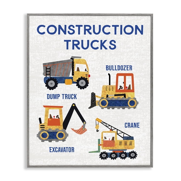 Stupell Industries Educational Construction Trucks Quotes and Sayings Painting Gray Framed Art Print Wall Art, 16 x 20