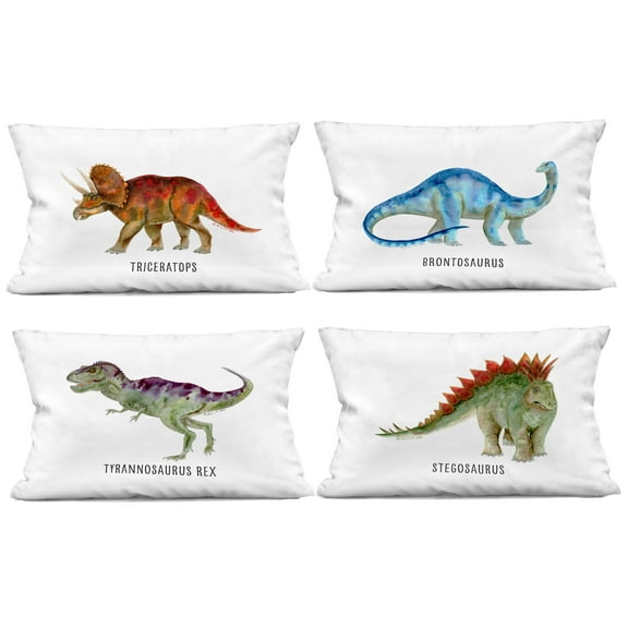 Stupell Industries Educational Dinosaur Types 14" x 20" Animals Print Polyester Decorative Pillow Set, Zip Closure 4 Count