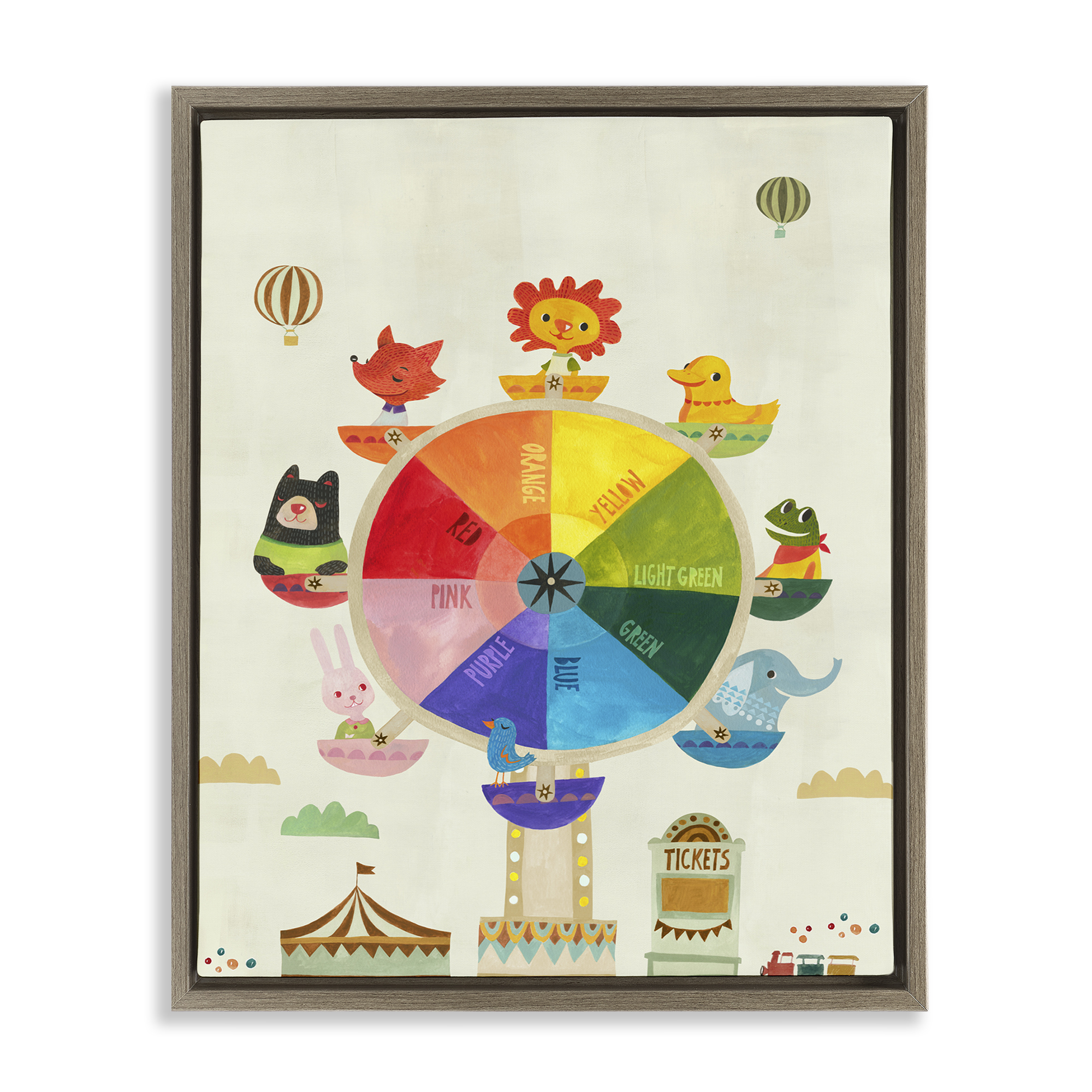Stupell Industries Educational Hue Ferris Wheel Education Painting Brown Floater Framed Canvas Art Print Wall Art, 17 x 21