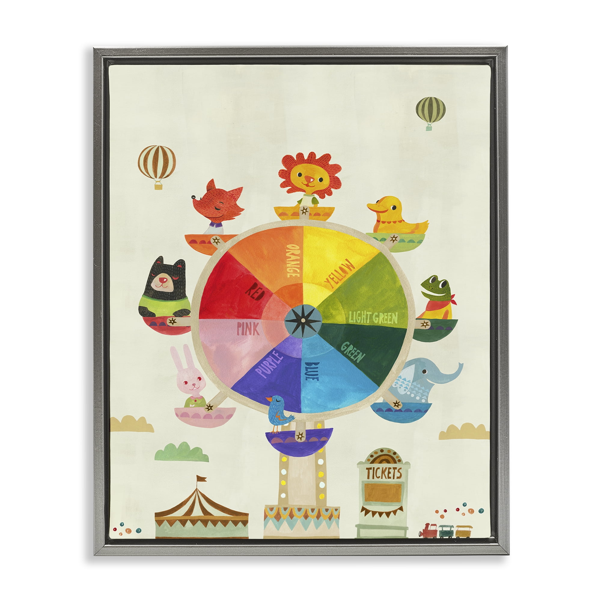 Stupell Industries Educational Hue Ferris Wheel Education Painting Gray Floater Framed Canvas Art Print Wall Art, 17 x 21