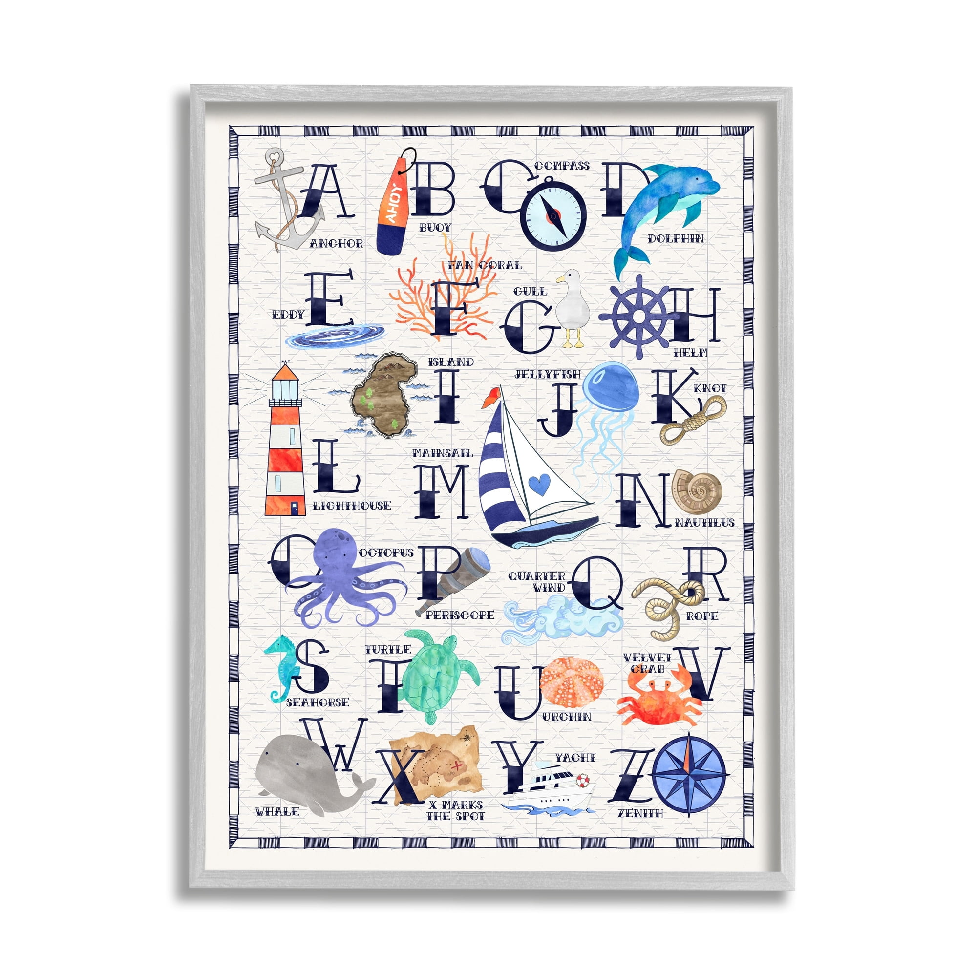 Stupell Industries Educational Maritime Sea Life Ocean Creatures Alphabet Chart , 16 x 20, Design by Erica Billups