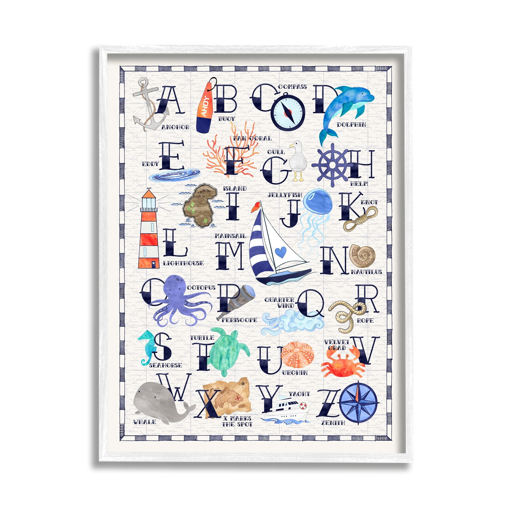 Stupell Industries Educational Maritime Sea Life Ocean Creatures Alphabet Chart , 24 x 30, Design by Erica Billups