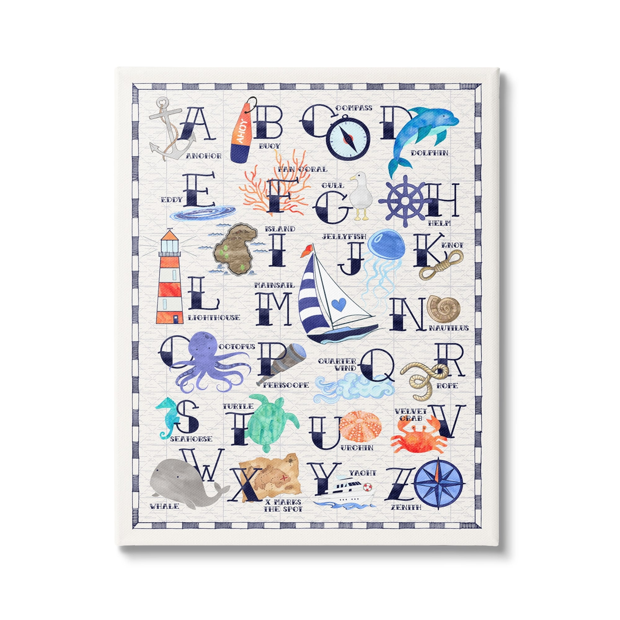 Stupell Industries Educational Maritime Sea Life Ocean Creatures Alphabet Chart , 36 x 48, Design by Erica Billups