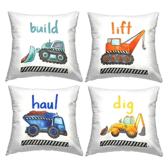 Stupell Industries Educational Mixed Construction Vehicles Kids Learning Trucks Design by Elizabeth Medley Throw Pillow (set of 4)