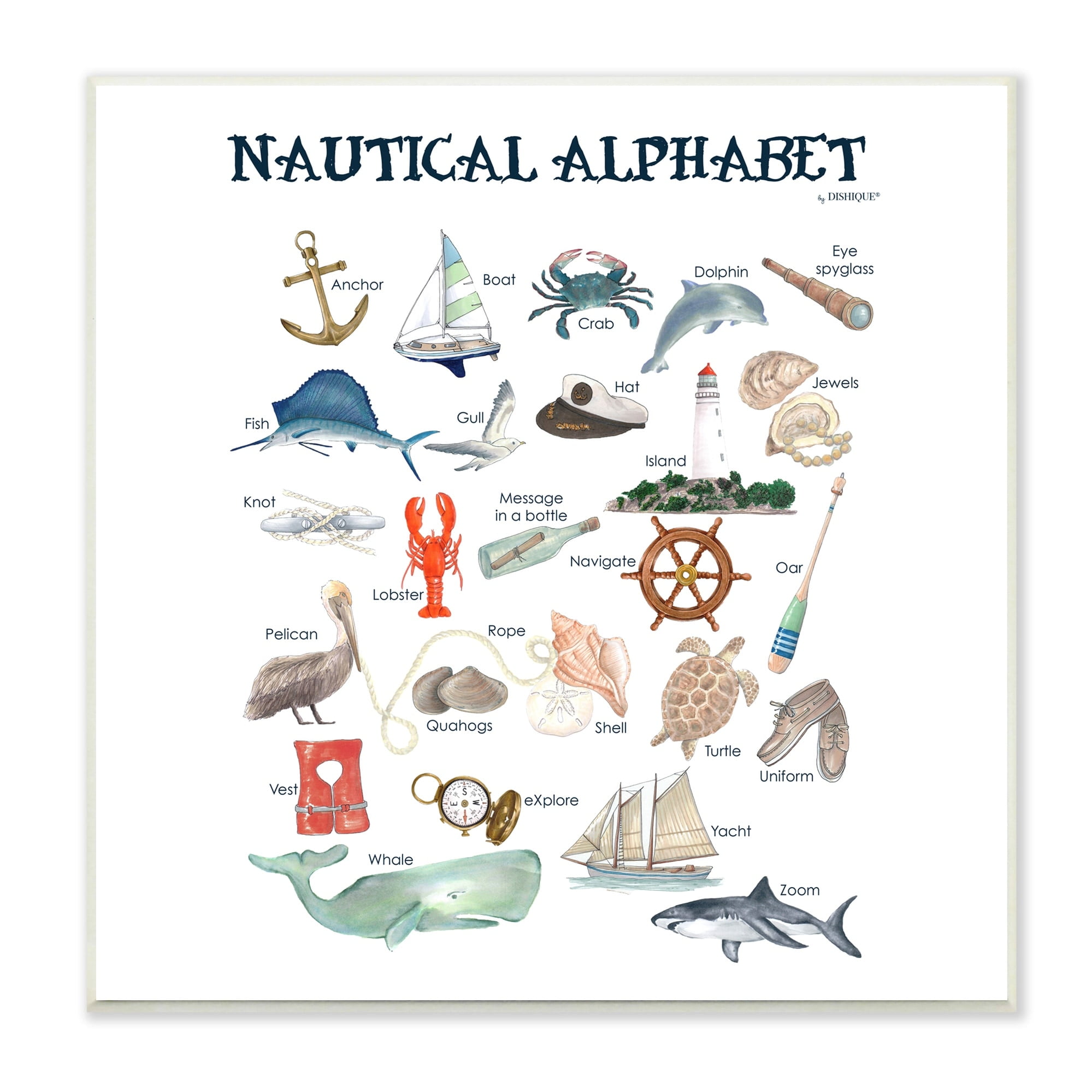 Stupell Industries Educational Nautical Alphabet Learning Chart Marine Wildlife Graphic Art Unframed Art Print Wall Art, Design by Dishique
