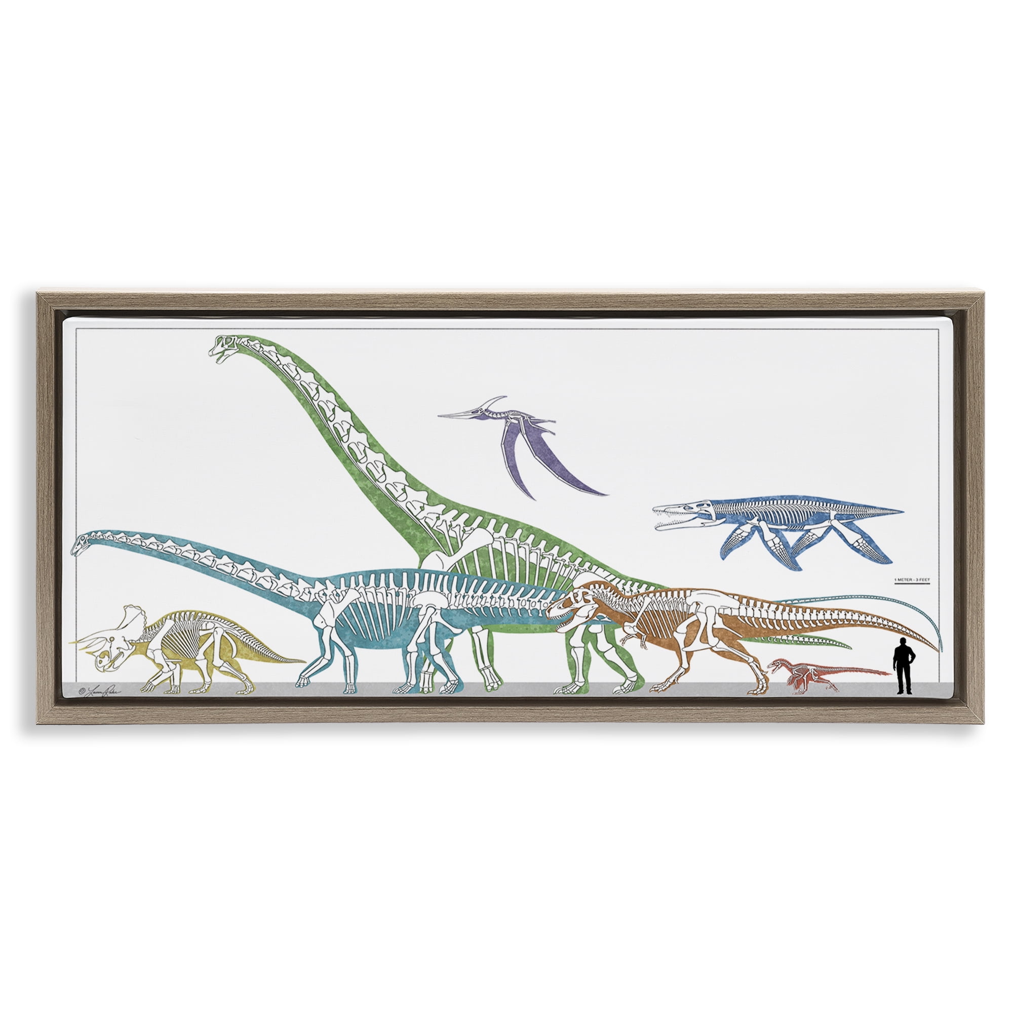 Stupell Industries Educational Prehistoric Skeletons Animals Painting Brown Floater Framed Canvas Art Print Wall Art, 25 x 11