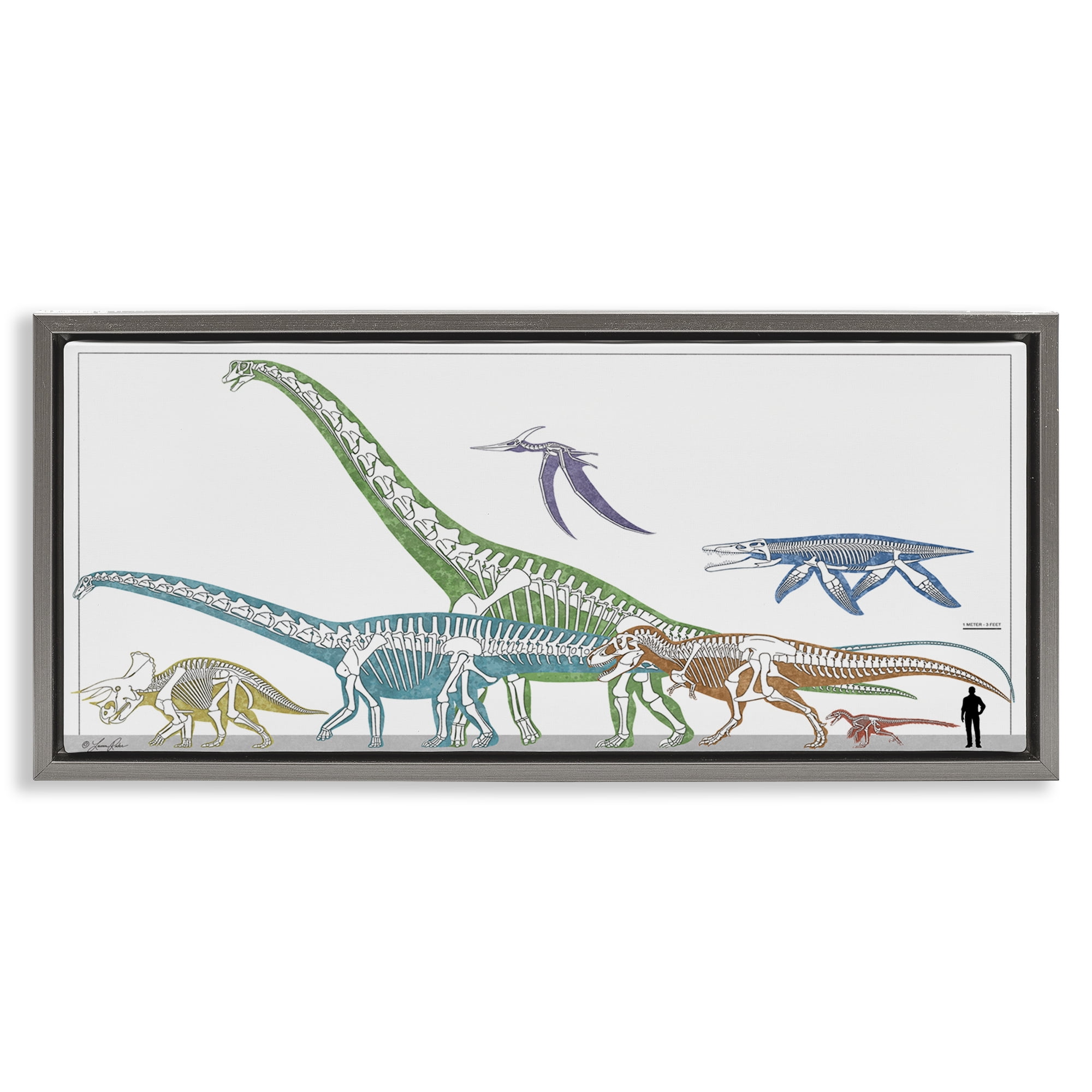 Stupell Industries Educational Prehistoric Skeletons Animals Painting Gray Floater Framed Canvas Art Print Wall Art, 25 x 11