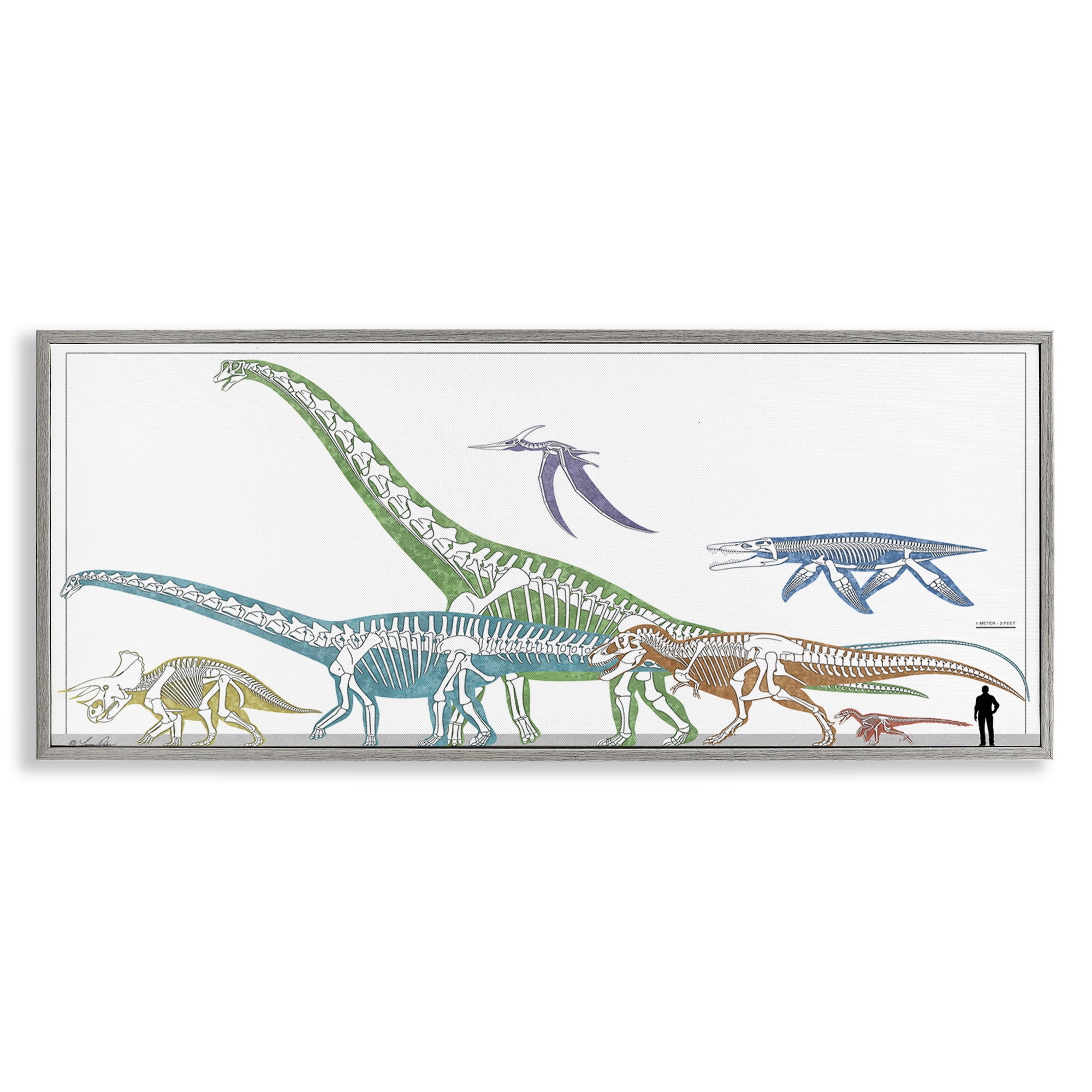Stupell Industries Educational Prehistoric Skeletons Animals Painting Gray Framed Art Print Wall Art, 24 x 10