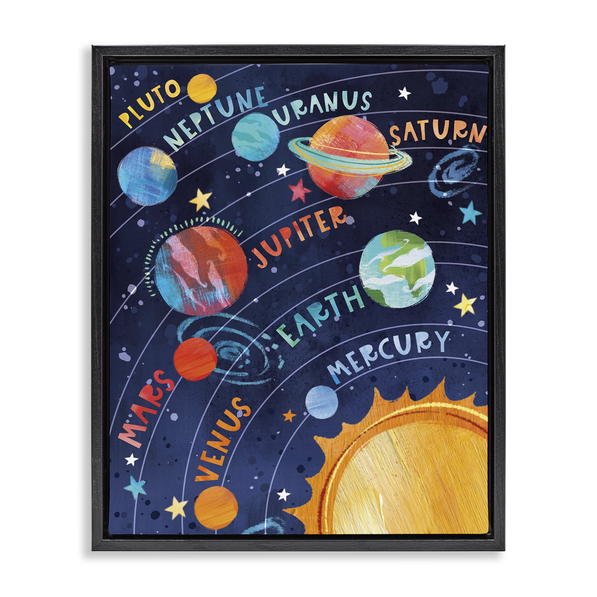 Stupell Industries Educational Solar System Novelty Painting Black Floater Framed Art Print Wall Art, 25 x 31