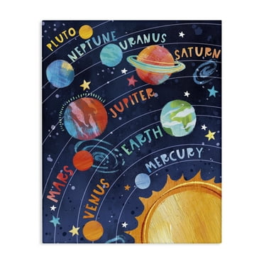 Stupell Industries Educational Solar System Novelty Painting Gallery Wrapped Canvas Art Print Wall Art, 16 x 20
