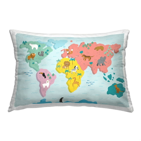 Stupell Industries Educational Wildlife Map Decorative Printed Throw Pillow, 14 x 20