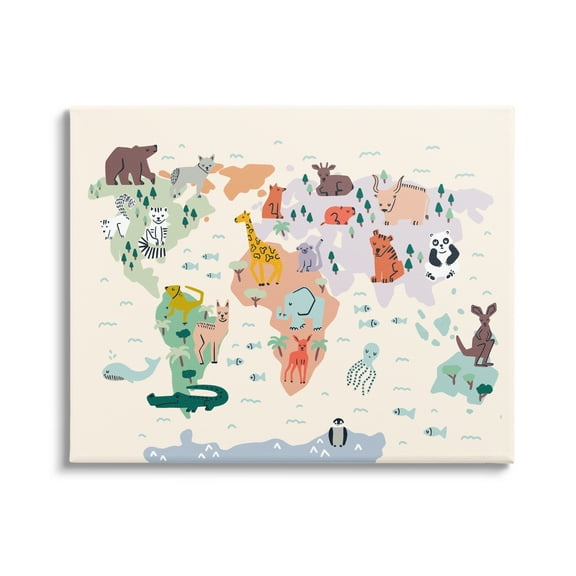 Stupell Industries Educational World Map Native Animals Wildlife Chart Graphic Art Gallery Wrapped Canvas Print Wall Art, Design by Dominika Godette