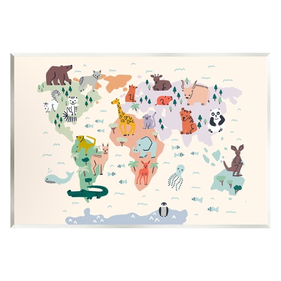 Stupell Industries Educational World Map Native Animals Wildlife Chart Graphic Art Unframed Art Print Wall Art, Design by Dominika Godette
