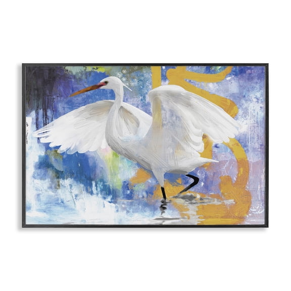 Stupell Industries Egret & Abstract Splash Animals Painting Black Framed Art Print Wall Art, 18 x 12