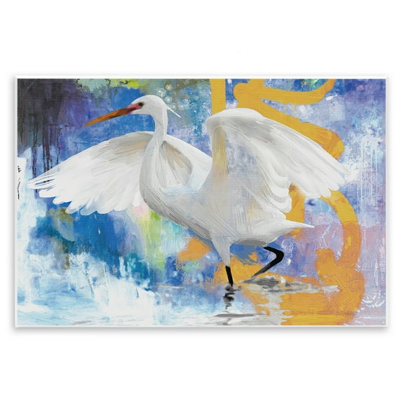 Stupell Industries Egret & Abstract Splash Animals Painting Unframed Art Print Wall Art, 15 x 10
