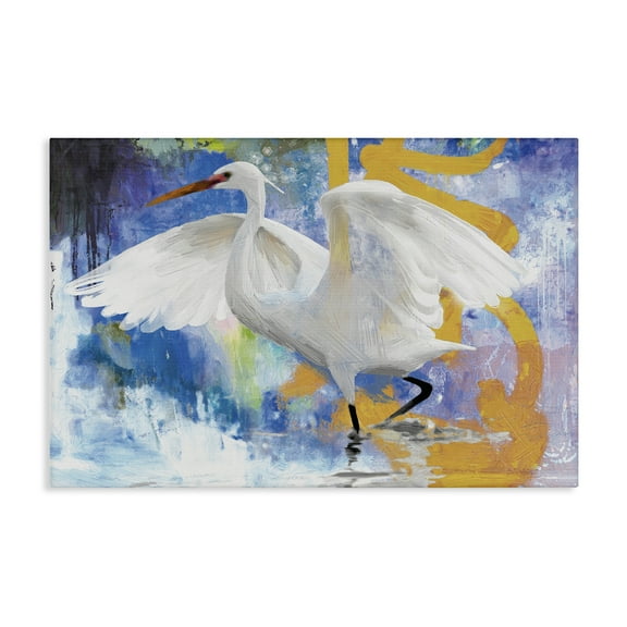 Stupell Industries Egret & Abstract Splash Animals Painting Wrapped Canvas Art Print Wall Art, 24 x 16