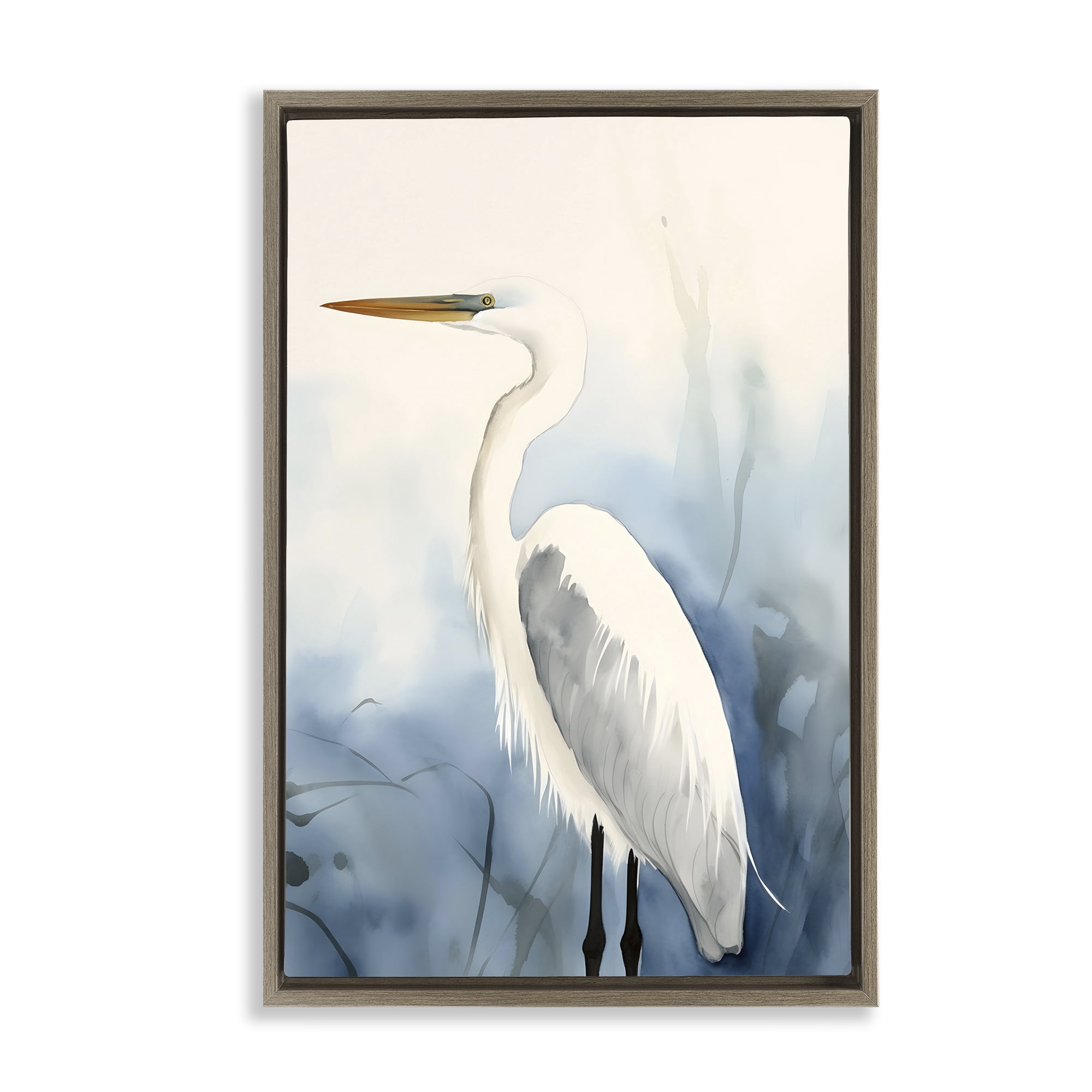 Stupell Industries Egret Beach Bird Animals & Insects Painting Brown Floater Framed Canvas Art Print Wall Art, 21 x 31