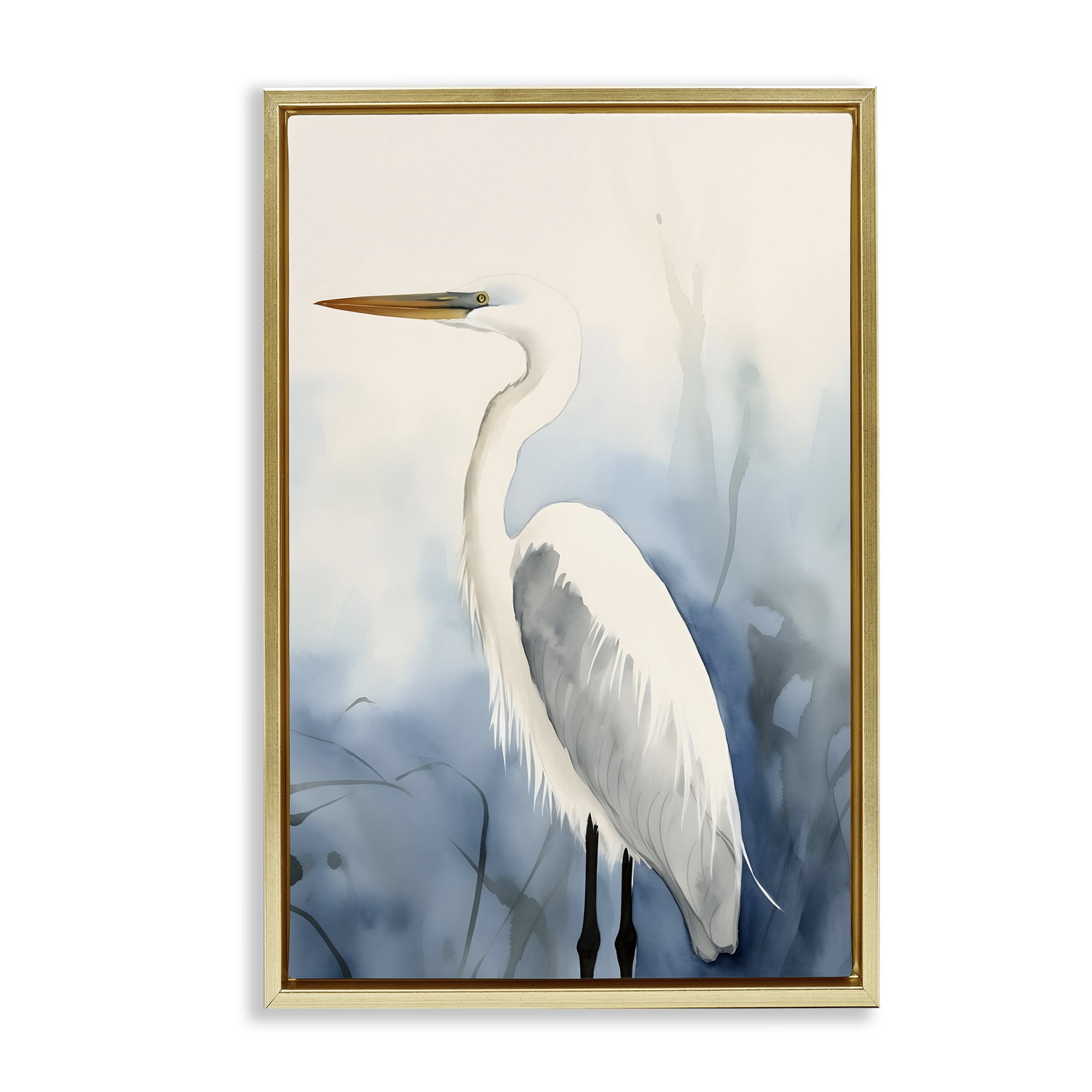Stupell Industries Egret Beach Bird Animals & Insects Painting Gold Floater Framed Canvas Art Print Wall Art, 17 x 25
