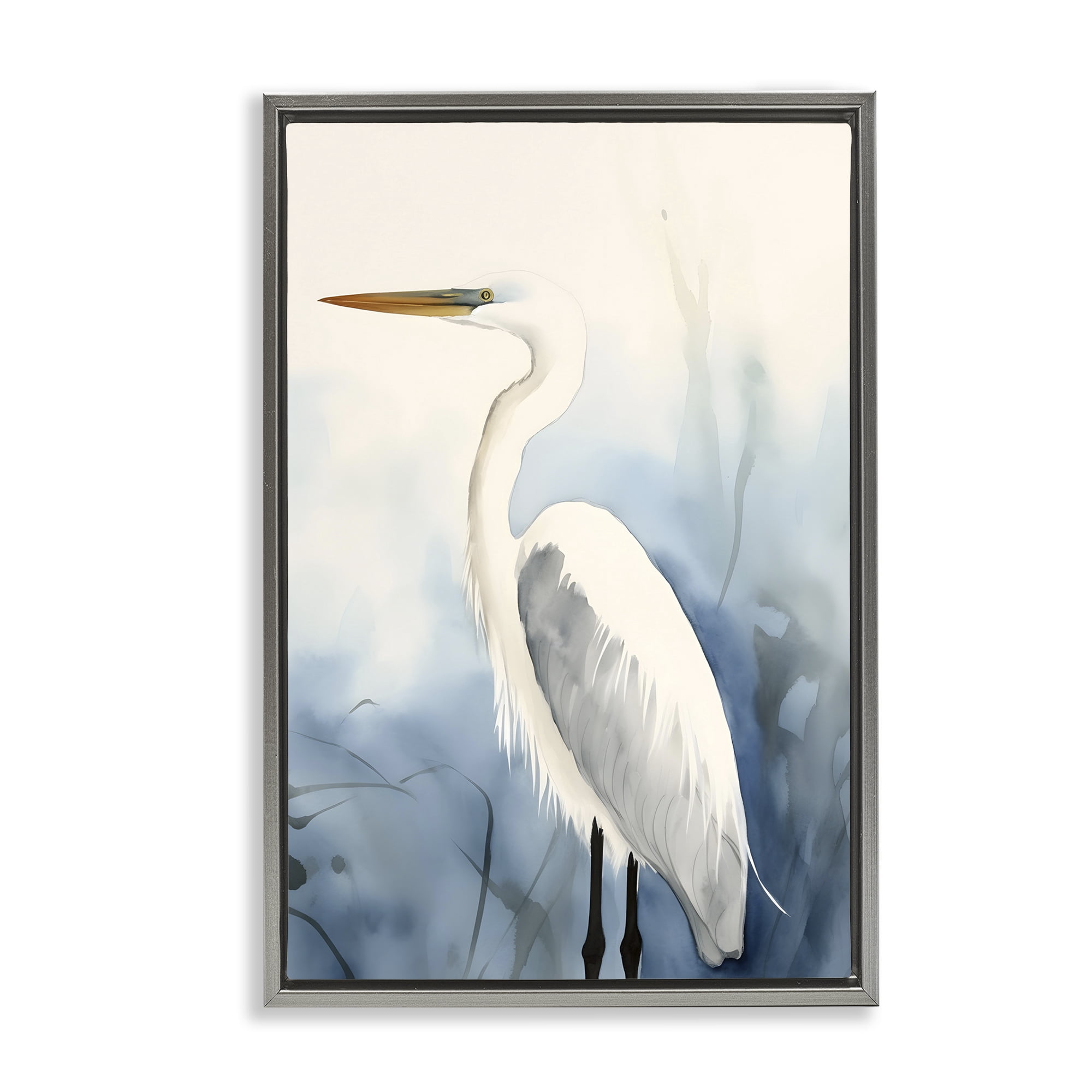 Stupell Industries Egret Beach Bird Animals & Insects Painting Gray Floater Framed Canvas Art Print Wall Art, 17 x 25