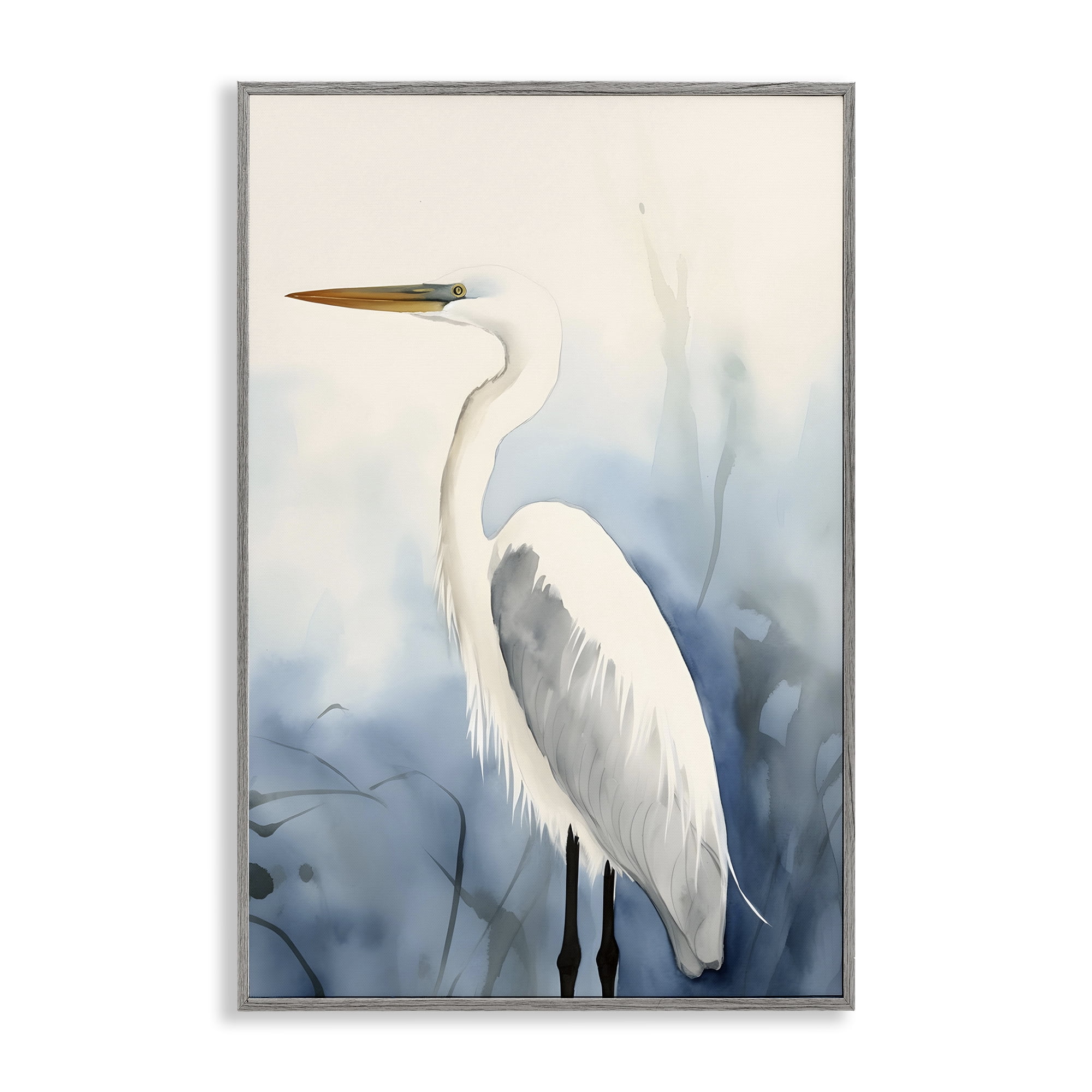 Stupell Industries Egret Beach Bird Animals & Insects Painting Gray Framed Art Print Wall Art, 12 x 18