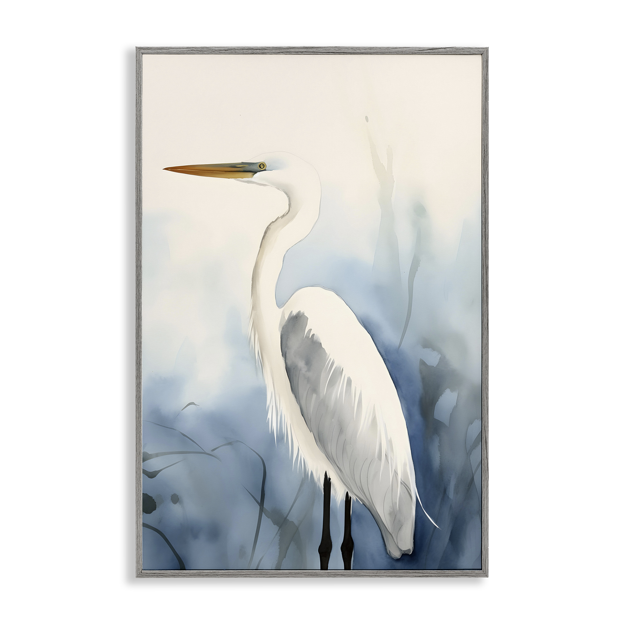 Stupell Industries Egret Beach Bird Animals & Insects Painting Gray Framed Art Print Wall Art, 20 x 30