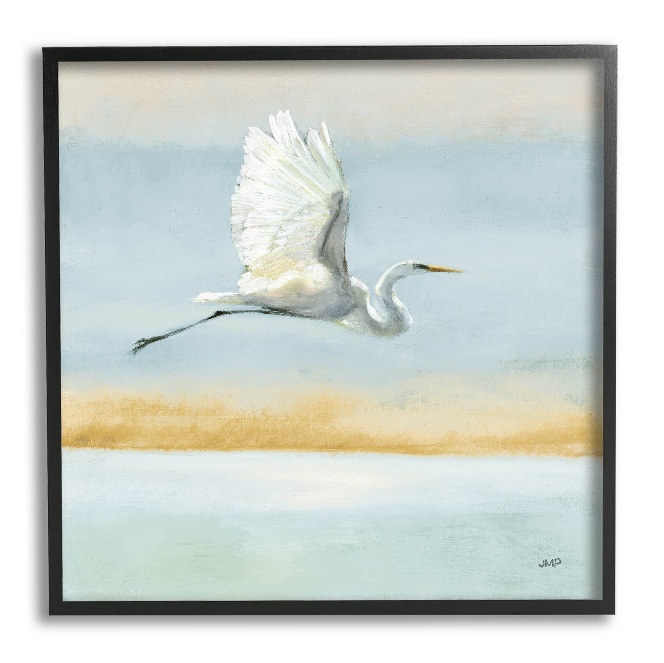 Stupell Industries Egret Bird Flying Ocean Breeze Painting Black Framed Art Print Wall Art, Design by Julia Purinton
