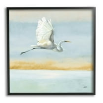 Stupell Industries Egret Bird Flying Ocean Breeze Painting Black Framed Art Print Wall Art, Design by Julia Purinton