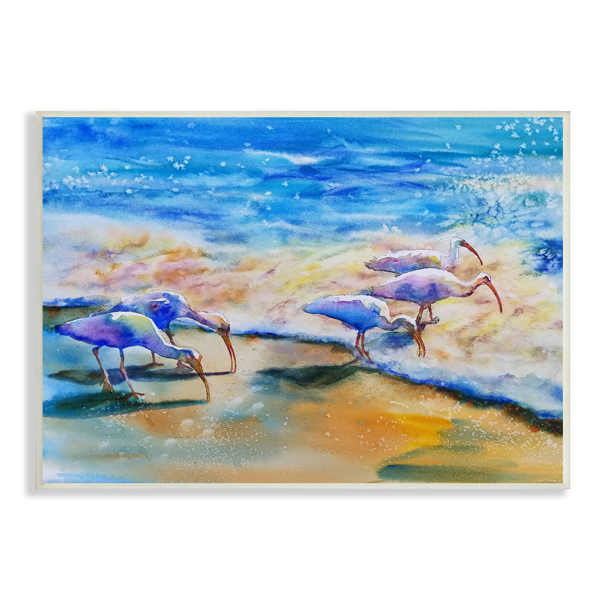 Stupell Industries Egret Birds Walking Ocean Shore Splashing Water, 19 x 13, Design by MB Cunningham
