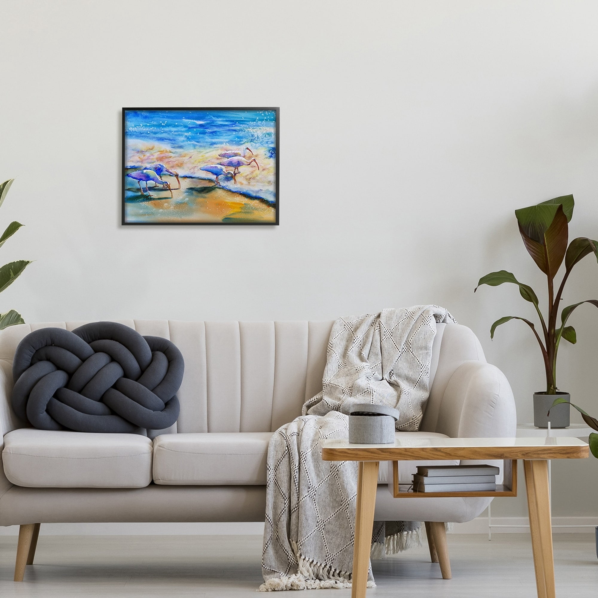 Stupell Industries Egret Birds Walking Ocean Shore Splashing Water, 20 x 16, Design by MB Cunningham