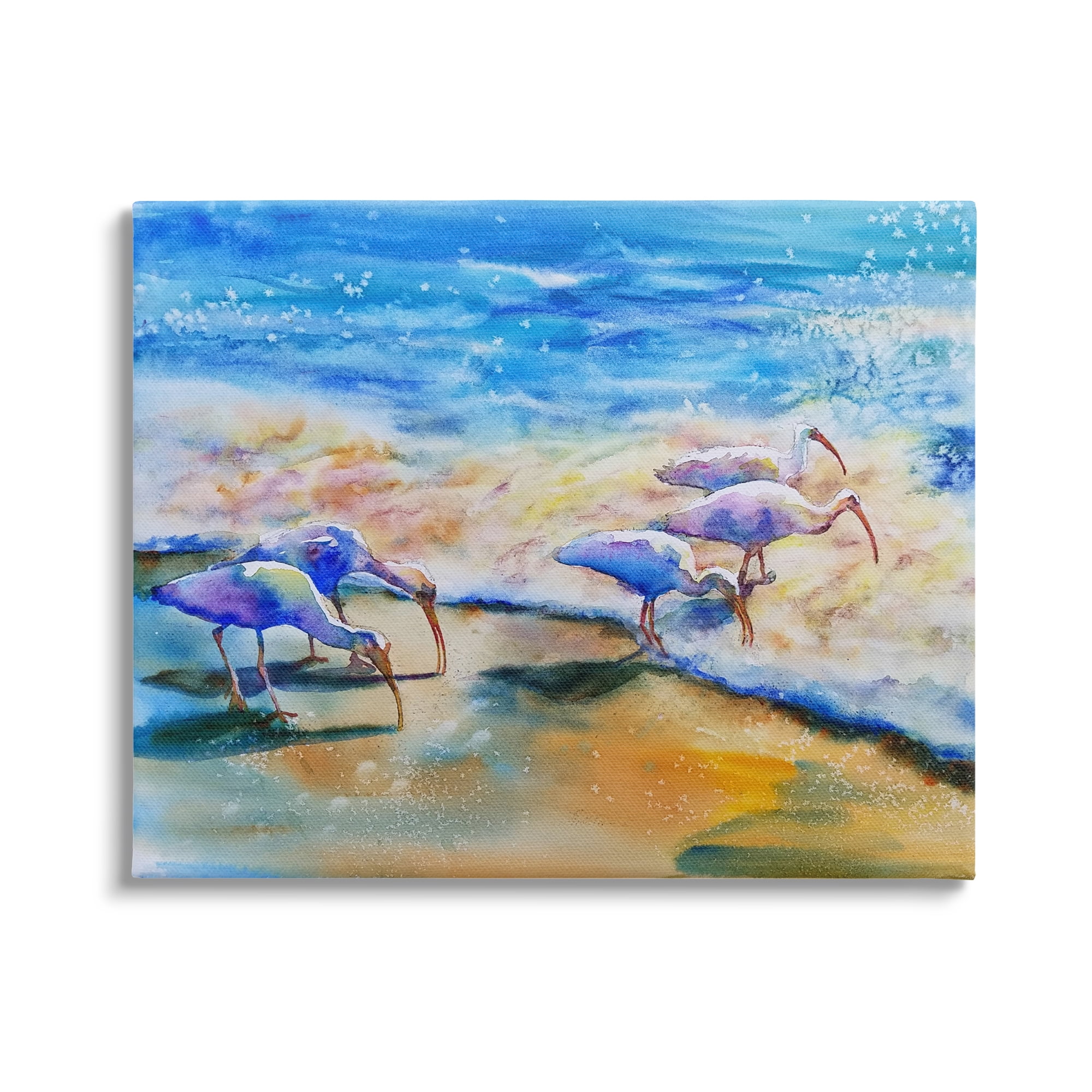 Stupell Industries Egret Birds Walking Ocean Shore Splashing Water, 40 x 30, Design by MB Cunningham