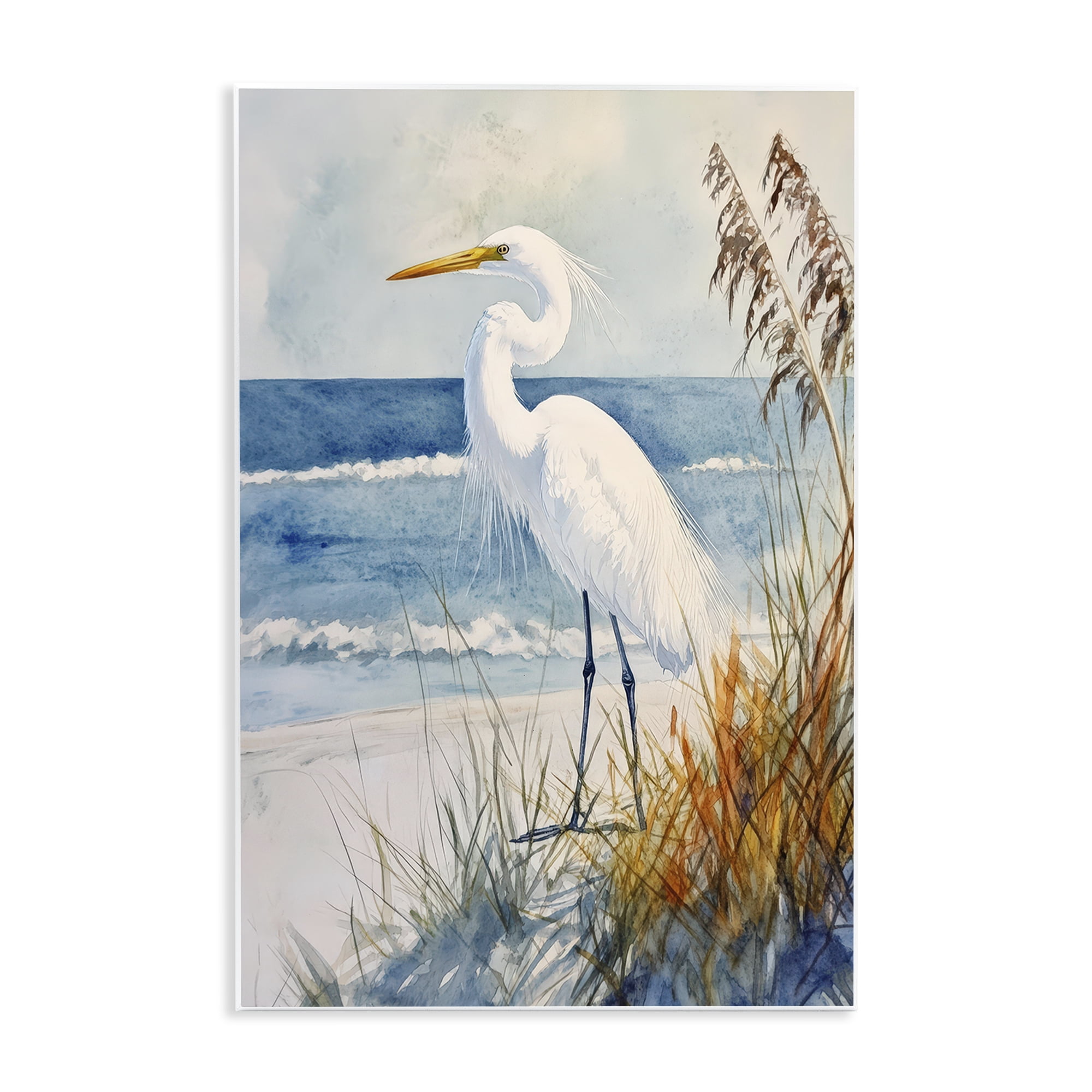 Stupell Industries Egret By The Waves Wall Plaque Art, design by Petal Prints Design