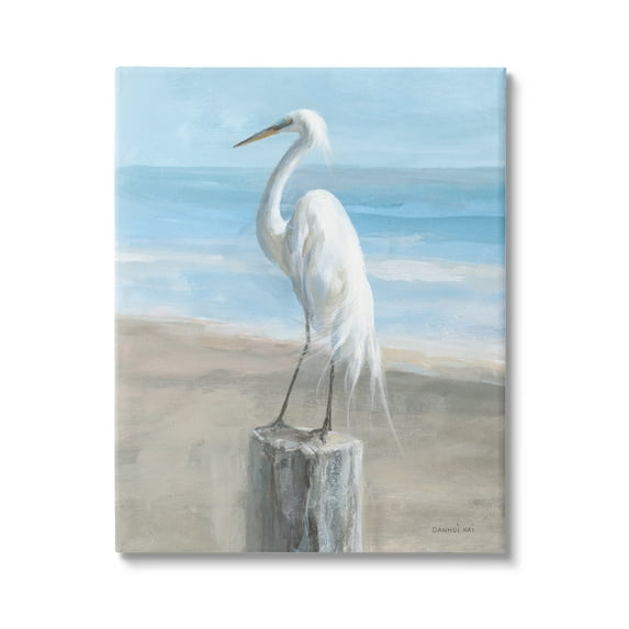 Stupell Industries Egret Coastal Landscape Animals & Insects Painting Gallery Wrapped Canvas Print Wall Art, 16 x 20