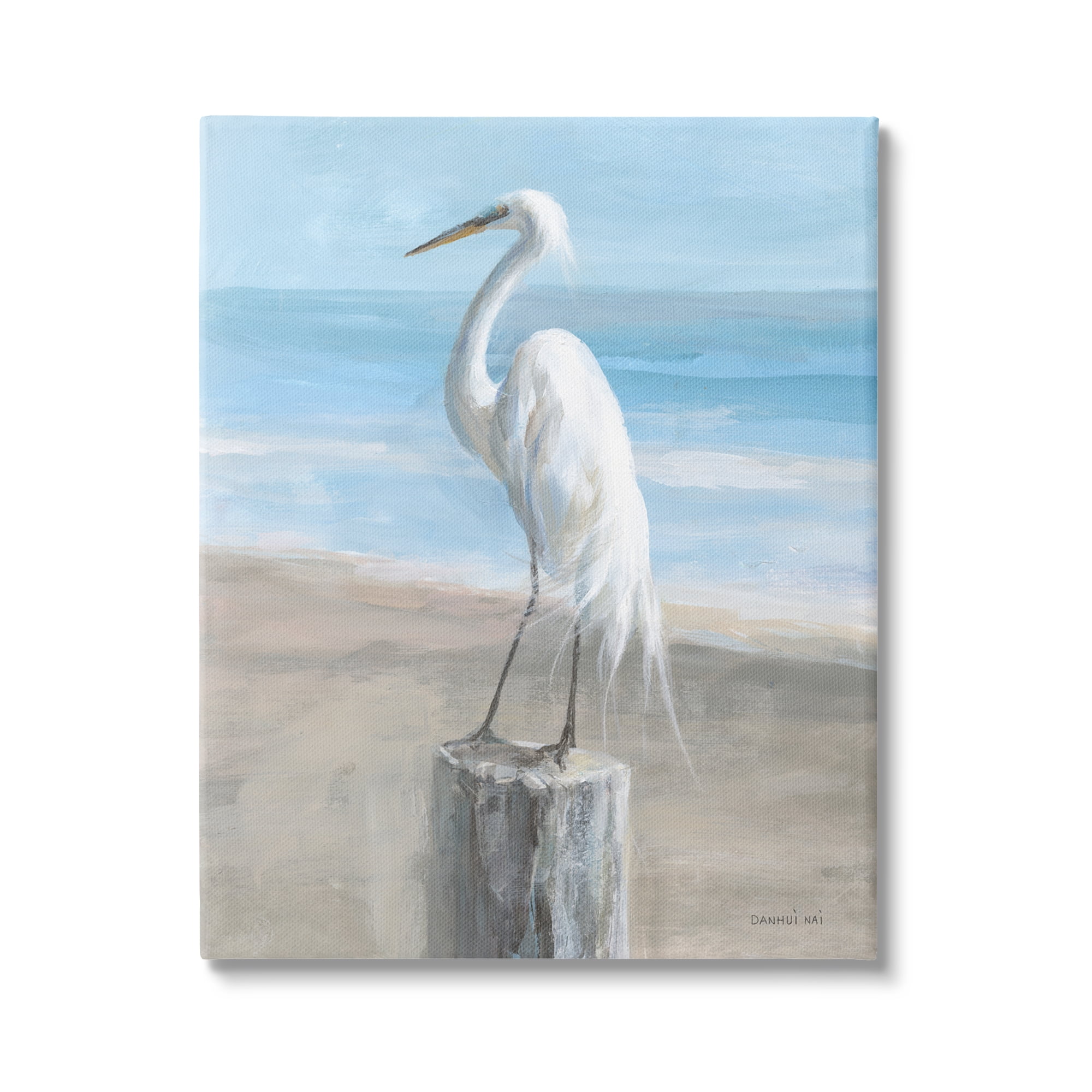 Stupell Industries Egret Coastal Landscape Animals & Insects Painting Gallery Wrapped Canvas Print Wall Art, 30 x 40