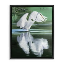 Stupell Industries Egret Flapping Wings Animals & Insects Painting Black Floater Framed Canvas Art Print Wall Art, 17 x 21