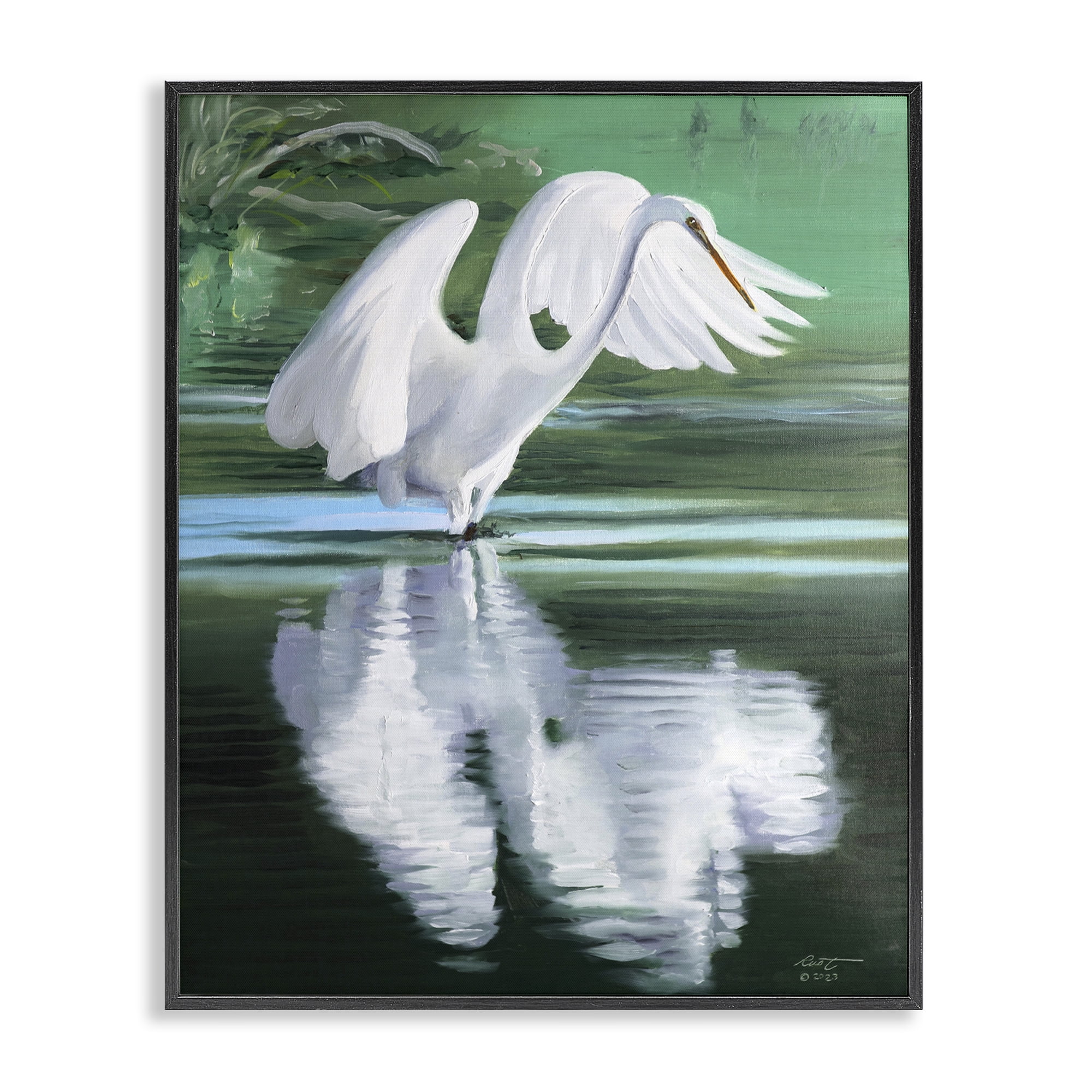 Stupell Industries Egret Flapping Wings Animals & Insects Painting Black Framed Art Print Wall Art, 24 x 30