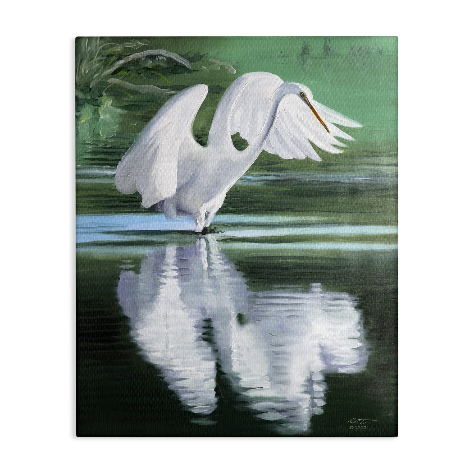 Stupell Industries Egret Flapping Wings Animals & Insects Painting Gallery Wrapped Canvas Art Print Wall Art, 30 x 40
