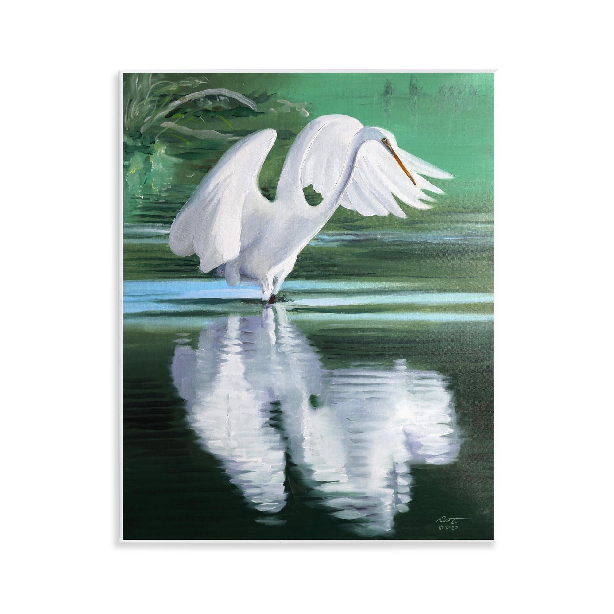 Stupell Industries Egret Flapping Wings Animals & Insects Painting Unframed Art Print Wall Art, 11 x 14