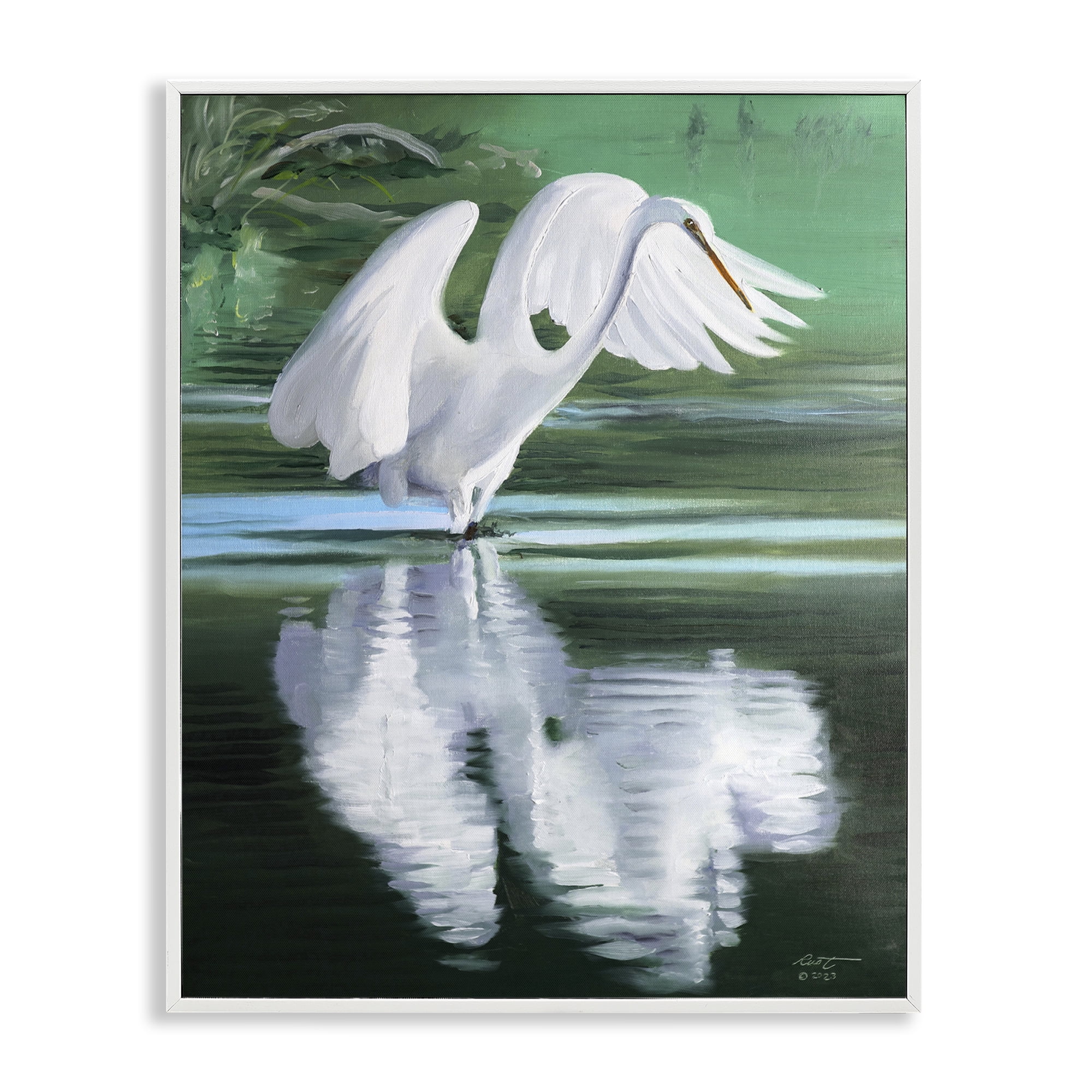 Stupell Industries Egret Flapping Wings Animals & Insects Painting White Framed Art Print Wall Art, 24 x 30