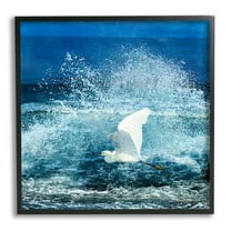 Stupell Industries Egret Flying Waves Splashing Coastal Painting Black Framed Art Print Wall Art