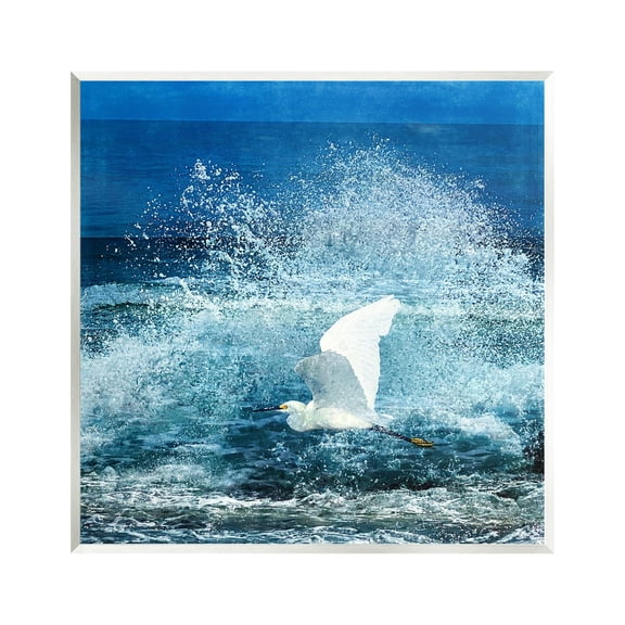 Stupell Industries Egret Flying Waves Splashing Coastal Painting Unframed Art Print Wall Art