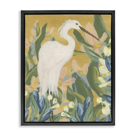 Stupell Industries Egret & Lake Vegetation Animals & Insects Painting Black Floater Framed Canvas Art Print Wall Art, 25 x 31