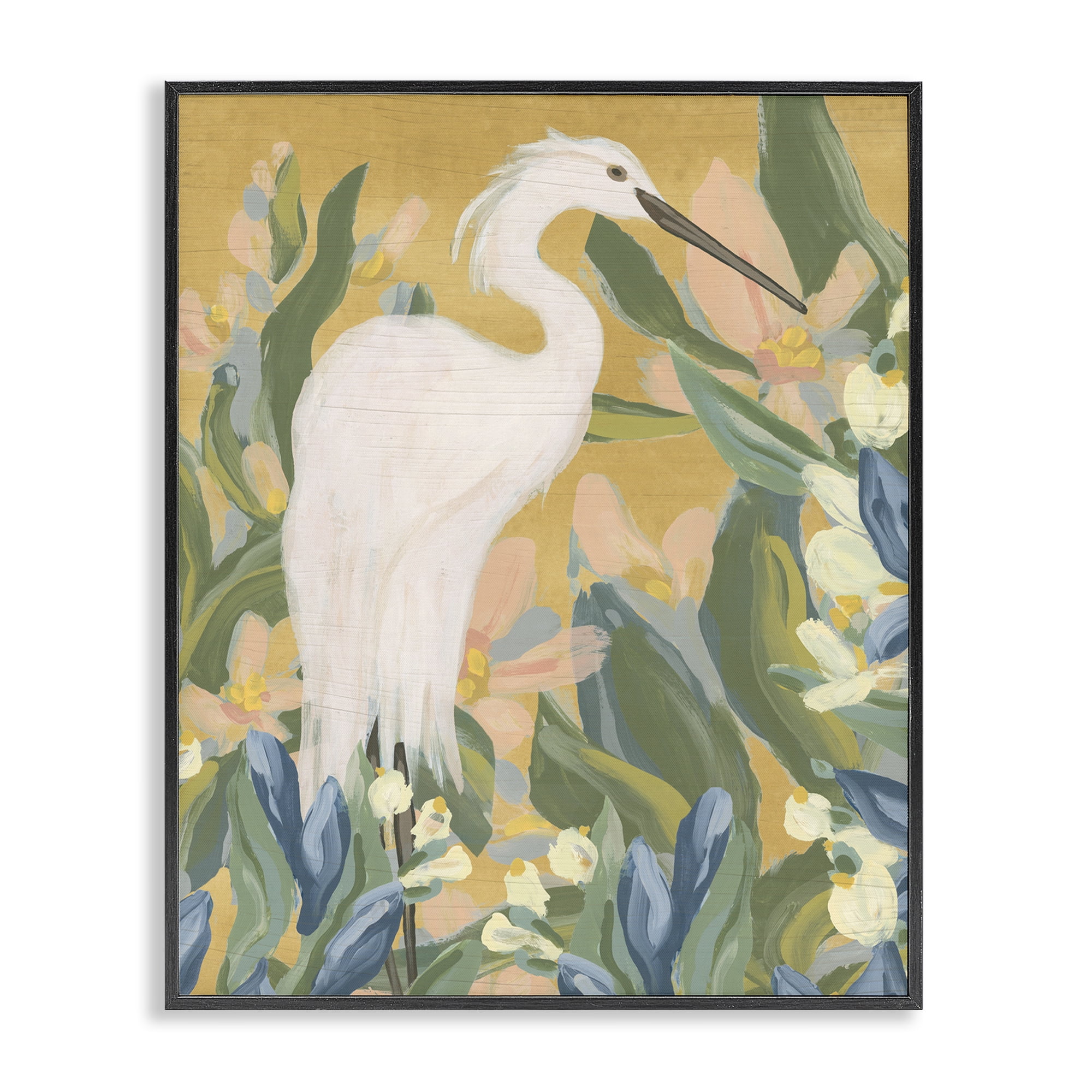 Stupell Industries Egret & Lake Vegetation Animals & Insects Painting Black Framed Art Print Wall Art, 16 x 20