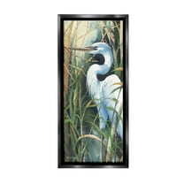Stupell Industries Egret & Marshland Leaves Animals & Insects Painting Black Floater Framed Canvas Art Print Wall Art, 11 x 25