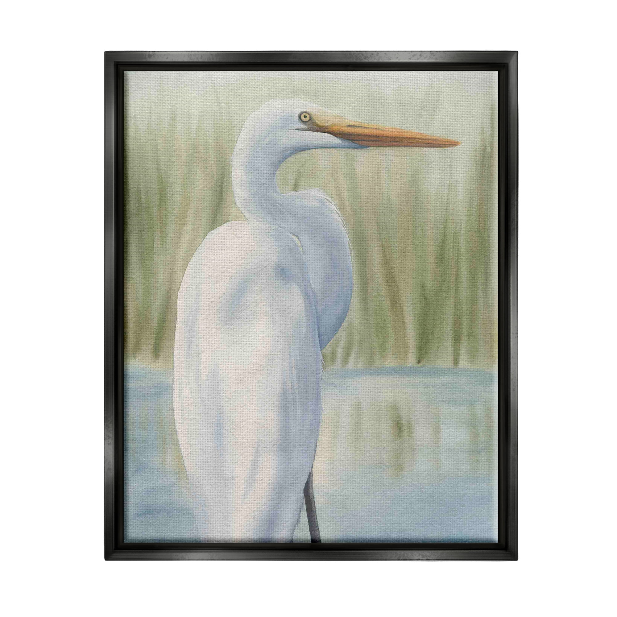 Stupell Industries Egret Marshland Painting Animals & Insects Painting Black Floater Framed Art Print Wall Art, 17 x 21
